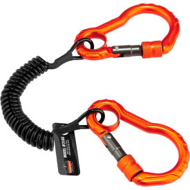 Ergodyne Squids 3166 Coil Tool Lanyard w/ Dual Carabiners, Black, 2lbs