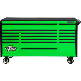 72"W x 21"D 17 Drawer Green W/Black Pulls Triple Bank Roller Cabinet