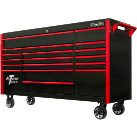 72"W x 21"D 17 Drawer Black W/Red Pulls Triple Bank Roller Cabinet