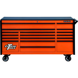 72"W x 21"D 17 Drawer Triple Bank Roller Cabinet, Orange Black Pulls