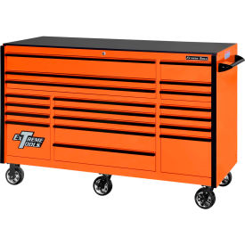 Professional 72" 19 Drawer Orange Trip Bank Roller Cabinet Black Pull