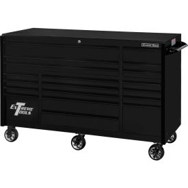 Professional 72" 19 Drawer Matte Black Triple Bank Roller Cabinet