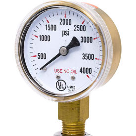 2" Pressure Gauge, 1/4" NPT, Dry, 0/4000 PSI, Lower Mount