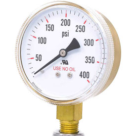 2.5" UNO Pressure Gauge, 1/4" NPT, Dry, 0/400 PSI, Lower Mount