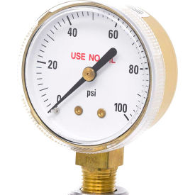 2" UNO Pressure Gauge, 1/4" NPT, Dry, 0/100 PSI, Lower Mount