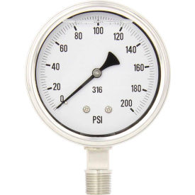 4" All Stainless Pressure Gauge, 1/2" NPT, 0/200 PSI, Dry Fillable, LM