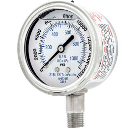 2.5" All Stainless Pressure Gauge, 1/4" NPT, 0/15,000 PSI, Glycerine Fill, LM