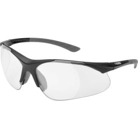Safety Glasses, Clear +0.5 Magnifier Lens, Black Frame, Pack of 12