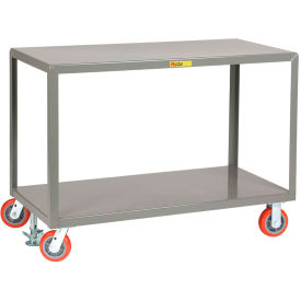 Welded Steel Mobile Work Table, 60 x 24", 2 Shelves & Floor Lock