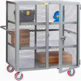HD Job Site Security Box Truck with Handle, 2 Center Shelves, 30x48, 6" Poly Wheels