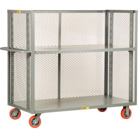 3-Sided Shelf Truck, Mesh Sides, 2 Adj. Shelves, 3600 lb Capacity, 30x60, 6" Poly Wheels