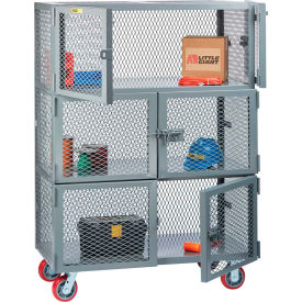Mobile Storage Locker w/3 Compartment & Poly Wheels, 49"L x 27"W x 67-1/2"H,Gray