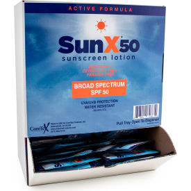 Sun X 50 61663 Sunscreen Lotion, SPF 50 Lotion, Pouch, Wallmount Box, 50 Packets