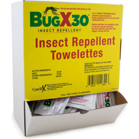 Bug X 30 Insect Repellent, 30% DEET, Towelette, Wallmount Box, 50 Packets
