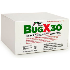 Bug X 30 Insect Repellent, 30% DEET, Towelette, Clamshell Box, 25/Box