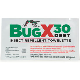 Bug X 30 Insect Repellent, 30% DEET, Towelette, 300/Case