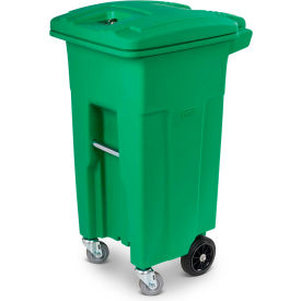 Heavy Duty 2-Wheel Organic Waste Trash Cart W/ Casters, 32 Gallon, Organic Green
