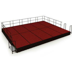 16' x 20' Stage Package, 16" Height, Red Carpet, Black Shirred Pleat Skirting