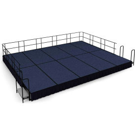 16' x 20' Stage Package, 16" Height, Blue Carpet, Black Shirred Pleat Skirting