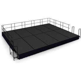 16' x 20' Stage Package, 16" Height, Gray Carpet, Black Shirred Pleat Skirting