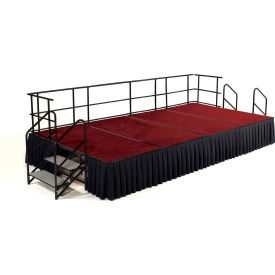 8' x 12' Stage Package, 24" Height, Red Carpet, Box Pleat Black Skirting