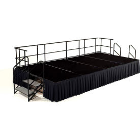 8' x 12' Stage Package, 24" Height, Black Carpet, Box Pleat Black Skirting