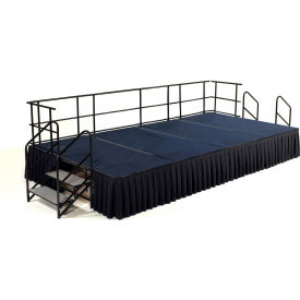 8' x 12' Stage Package, 24" Height, Blue Carpet, Box Pleat Black Skirting