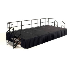 8' x 12' Stage Package, 24" Height, Gray Carpet, Box Pleat Black Skirting