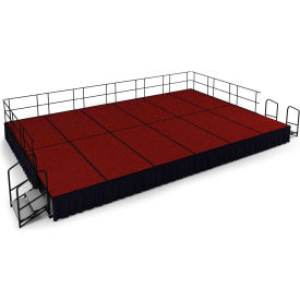 16'x24' Stage Package, 24" Height, Red Carpet, Black Shirred Pleat Skirting
