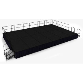 16'x24' Stage Package, 24" Height, Black Carpet, Black Shirred Pleat Skirting