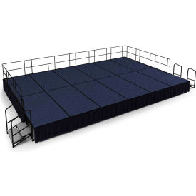 16'x24' Stage Package, 24" Height, Blue Carpet, Black Shirred Pleat Skirting