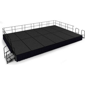 16'x24' Stage Package, 24" Height, Gray Carpet, Black Shirred Pleat Skirting