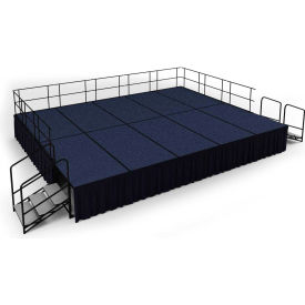 16' x20' Stage Package, 32" Height, Blue Carpet, Black Shirred Pleat Skirting