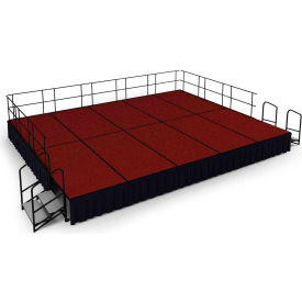 16' x20' Stage Package, 24" Height, Red Carpet, Black Shirred Pleat Skirting