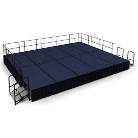 16' x20' Stage Package, 24" Height, Blue Carpet, Black Shirred Pleat Skirting