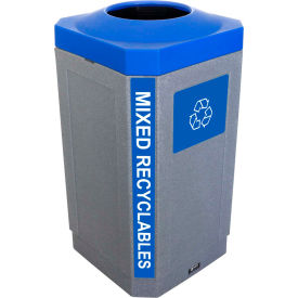 Indoor Octo Container - Mixed Recyclables, 32 Gallon - Graystone/Blue