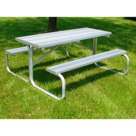 10' Picnic Table with Anodized Aluminum Planking and Aluminum Frame, Gray