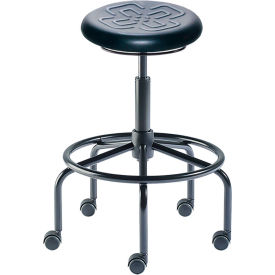 Antimicrobial Stool, 24"-31" Seat Height, Black Urethane - Black Steel Base