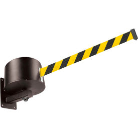 Wall Mount Retractable Belt Barrier, Black Case W/55' Black/Yellow Belt