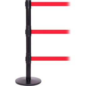 QueuePro 250 Retractable Triple Belt Barrier, 40" Black Post, 11' Red Belt