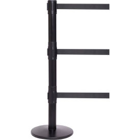 Retractable Triple Belt Barrier, 40" Black Post, 11' Black Belt