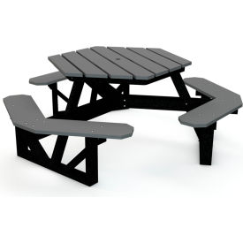 6' Hexagon Picnic Table, Recycled Plastic, Gray