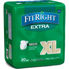 FitRight Extra Adult Disposable Briefs, Size XL, Waist Size 57"-66", 20/Bag