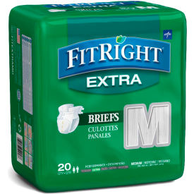 FitRight Extra Adult Disposable Briefs, Size M, Waist Size 32"-42", 20/Bag