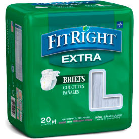 FitRight Extra Adult Disposable Briefs, Size L, Waist Size 48"-58", 20/Bag