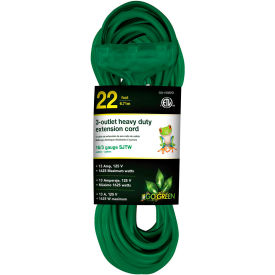 16/3 SJTW 22ft 3 Outlet Heavy Duty Extension Cord - Green