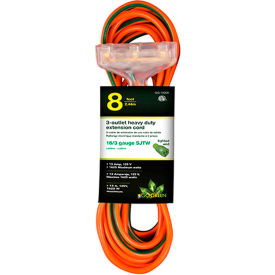 16/3 SJTW 8ft 3 Outlet Heavy Duty Extension Cord - Orange
