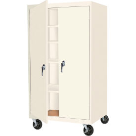 Mobile Storage Cabinet, 36"W x 24"D x 78"H, Putty, All-Welded