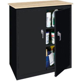 Counter High Storage Cabinet w/ Plastic Top, 36"W x 18"D x 42"H, Assembled, Black