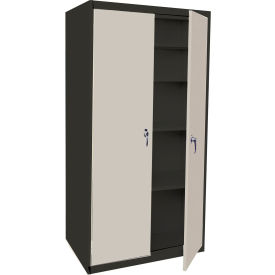 High Style Storage Cabinet, 36"W x 18"D x 72"H, Black/Gray, All-Welded